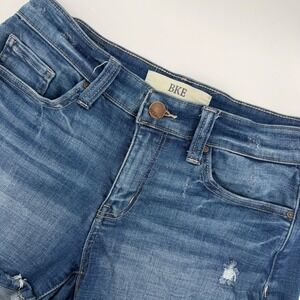 BKE Stella Mid Rise Distressed Denim Shorts Medium Wash Blue Womens Size 26